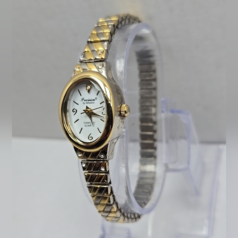 Gruen Precision Diamond Quartz Watch Two Tone Gold Silver New Battery Working - Picture 2 of 10